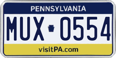 PA license plate MUX0554