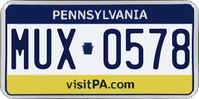 PA license plate MUX0578