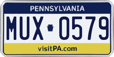 PA license plate MUX0579