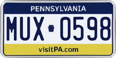 PA license plate MUX0598