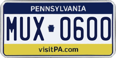 PA license plate MUX0600