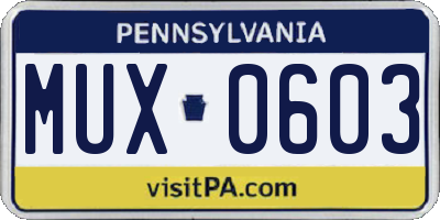 PA license plate MUX0603