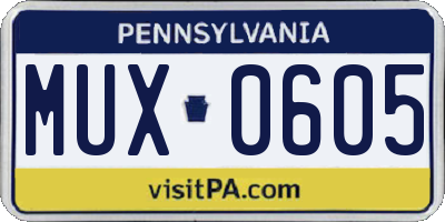 PA license plate MUX0605