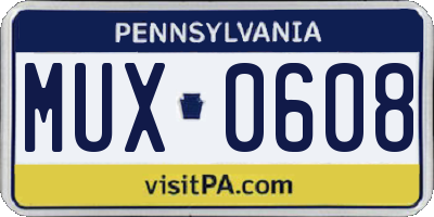 PA license plate MUX0608