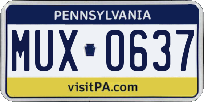PA license plate MUX0637
