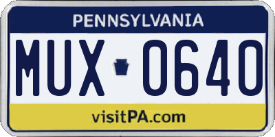 PA license plate MUX0640