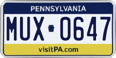 PA license plate MUX0647
