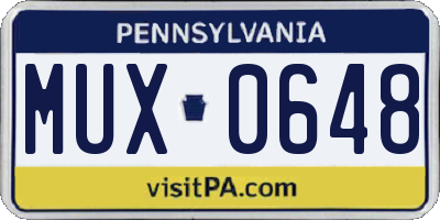 PA license plate MUX0648