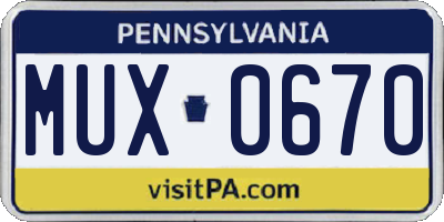 PA license plate MUX0670