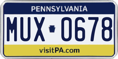 PA license plate MUX0678