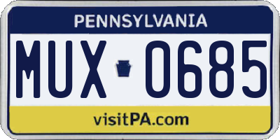 PA license plate MUX0685