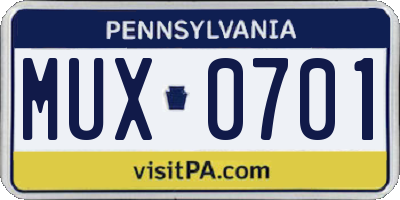 PA license plate MUX0701