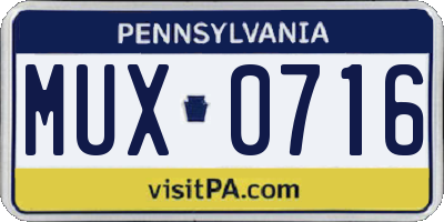 PA license plate MUX0716