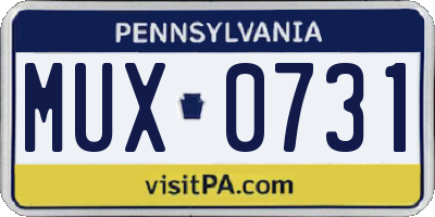 PA license plate MUX0731