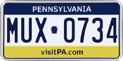 PA license plate MUX0734