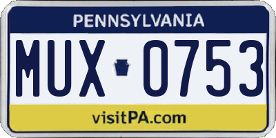 PA license plate MUX0753