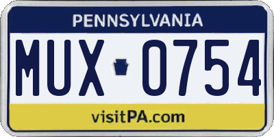 PA license plate MUX0754