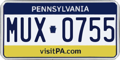 PA license plate MUX0755