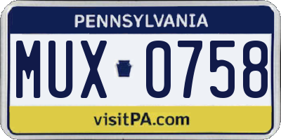 PA license plate MUX0758