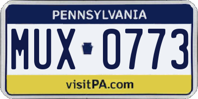 PA license plate MUX0773