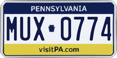 PA license plate MUX0774