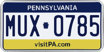 PA license plate MUX0785