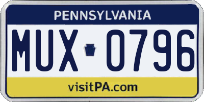 PA license plate MUX0796