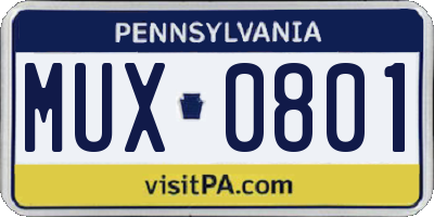 PA license plate MUX0801