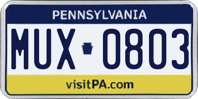 PA license plate MUX0803