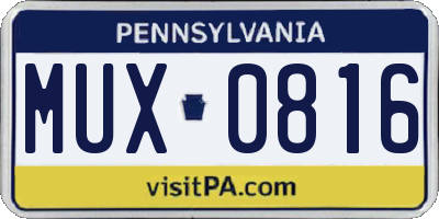 PA license plate MUX0816