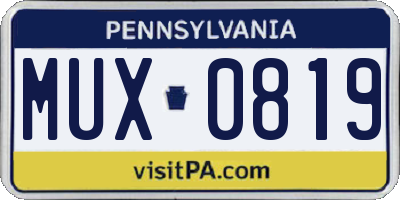 PA license plate MUX0819