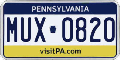 PA license plate MUX0820