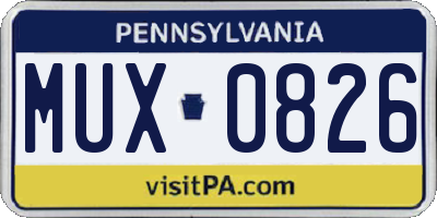 PA license plate MUX0826