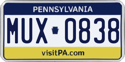 PA license plate MUX0838