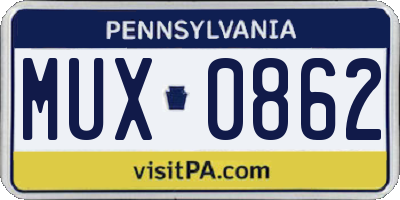 PA license plate MUX0862