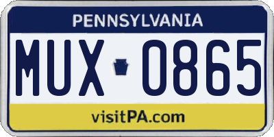 PA license plate MUX0865