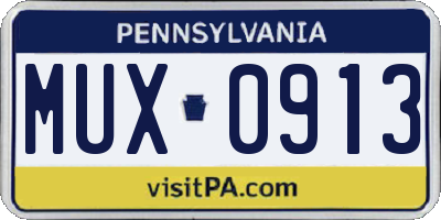 PA license plate MUX0913