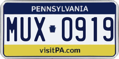 PA license plate MUX0919