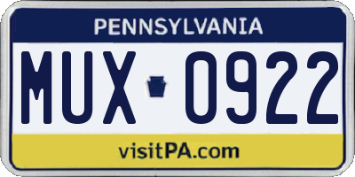 PA license plate MUX0922