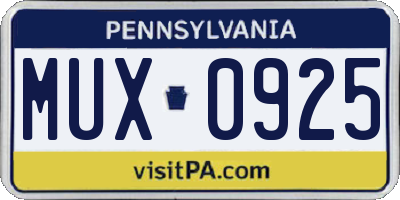 PA license plate MUX0925