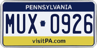PA license plate MUX0926
