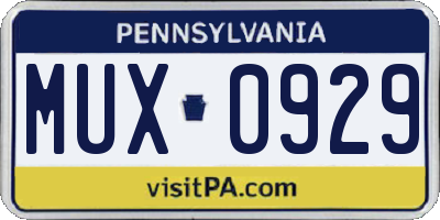 PA license plate MUX0929