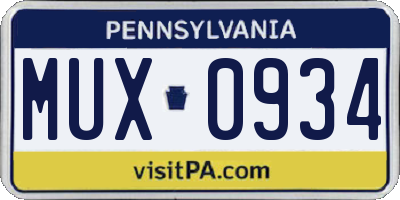 PA license plate MUX0934