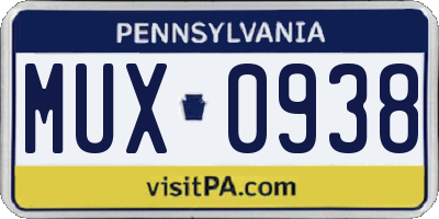 PA license plate MUX0938