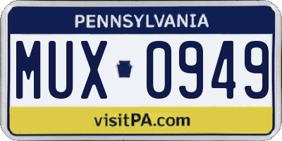 PA license plate MUX0949