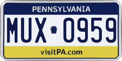 PA license plate MUX0959