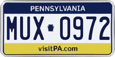 PA license plate MUX0972