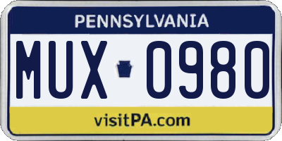 PA license plate MUX0980