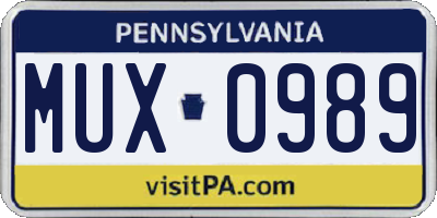 PA license plate MUX0989