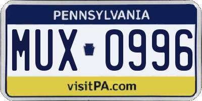 PA license plate MUX0996